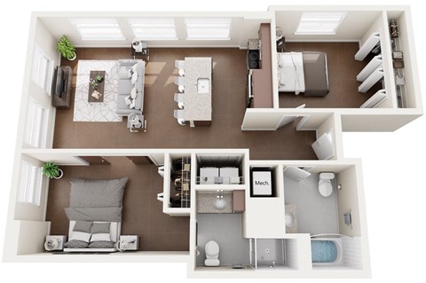 Floor plan for 2 beds, 2 baths, 898 sqft
